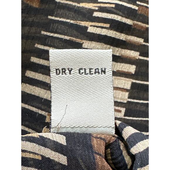 VTG Valerie Stevens Sheer Silk Geo Print Blouse XL Brown Black Fall Trend City - Picture 13 of 16